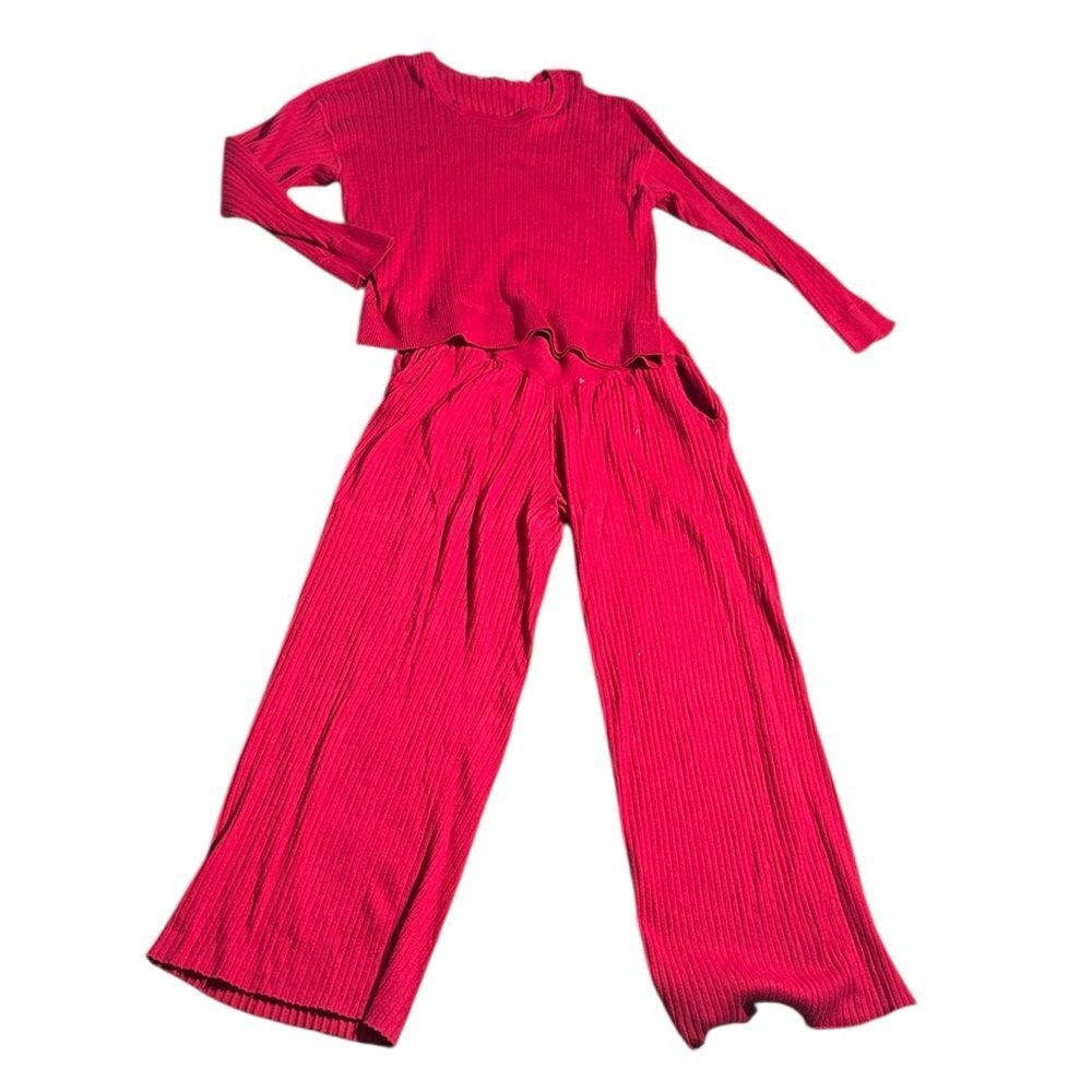 Leimere women’s large red loungewear set ribbed long sleeve wide leg cashmere